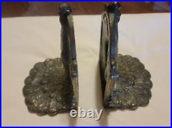 1920-30s Bronze Clad Standing Peacock Bookends 5 3/4 t x 4 w