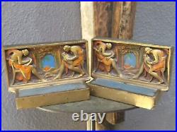 1920 Pompeian Bronze Art Deco Bookends Men Bas Relief Pair Bookends Bronze Clad