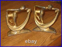 1920's Art Deco Nude Lady Dancing Pair of Cast Iron Vintage Antique Bookends