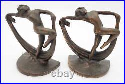 1920's Solid Bronze Art Deco Flapper Dancing Nude Ladies with Scarves Bookends
