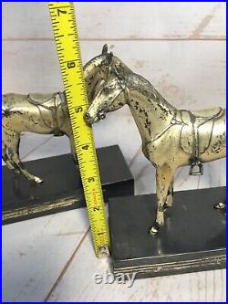 1920s Jennings Brothers JB Silver Plated Horse Figure Paperweight Bookend Pair