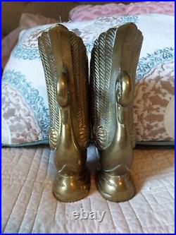 1920s Matching Pair Art Deco Brass Swan Vase Bookends