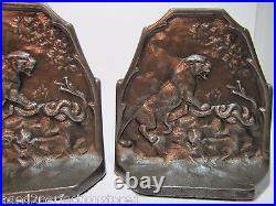1920s TIGER & SNAKE CONNECTICUT FOUNDRY Art Deco Era Cast Iron Bookends