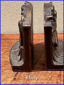 1922 Armor Bronze Book Ends Greek Angel Harp Male Man Art Deco original wow