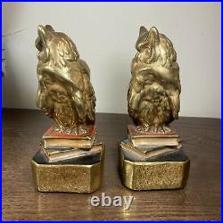 1925 Marion Bronze Large Owl SItting On Books Bookends Art Deco Rare Vintage