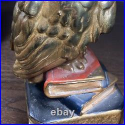 1925 Marion Bronze Large Owl SItting On Books Bookends Art Deco Rare Vintage
