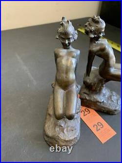 1927 Us Armor Bronze Nude Woman Lady Art Deco Statue Sculpture Book Bookends