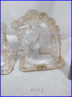 1930s ART DECO Century CLEAR Glass Horse Bookends By I. E. Smith A Pair