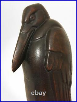 1930s Art Deco Hard Wood Hand Carved Marabou Stork Bookends Brienz Black Forest
