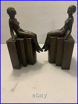 1930s Nude Bookends Decorative Art Deco Bookends Woman Seated Pedestal Vintage