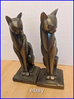 1935 Art Deco Bronzart Siamese Cat Bookends or Doorstop Vtg Rare