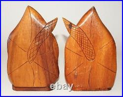 1940s Art Deco Hawaii Koa Wood Anthurium Motif Bookends (GoD)