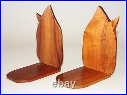 1940s Art Deco Hawaii Koa Wood Anthurium Motif Bookends (GoD)