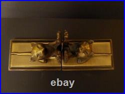 1986 Pair of Art Deco Frankart Sarsaparilla Gold Brass Cats Bookends Vtg EUC