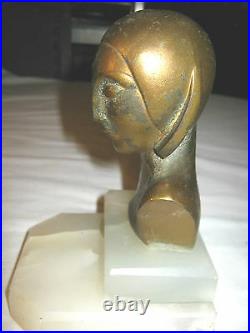 2 Antique Art Deco Frankart Period Style Lady Nude Bust Statue Marble Bookends