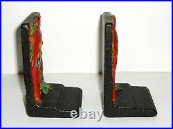 2 Antique Multi Color Parrot Cast Iron Bookends
