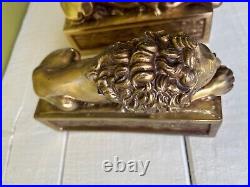 2 Brass Bookends Resting Sitting Lion 7.25 Long Vintage Pair Set