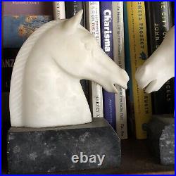 2 Vintage Art Deco Marble Horse Heads Bookends Statues