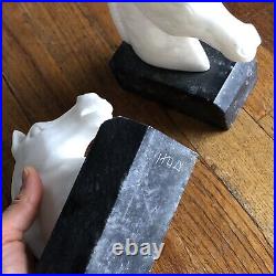 2 Vintage Art Deco Marble Horse Heads Bookends Statues