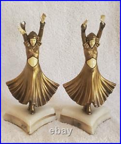 20s Hindu Dancer figurine JB Hirsch bookend art deco statue Frankart style metal