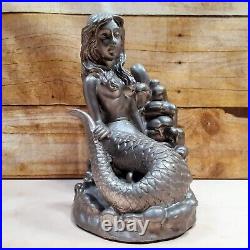 7 Mermaid Resin 2 Bookends Nautical Art Décor On Sea Rocks Silver Lacquered