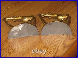 ANTIQUE 1920's GOLD NUDE WOMAN DANCING ART DECO LADY CAST METAL PAIR OF BOOKENDS