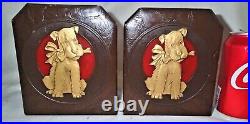 ANTIQUE ART DECO USA SCOTTISH TERRIER DOG with BONE LEATHER ART HOME BOOK BOOKENDS