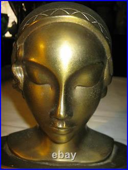 ANTIQUE FRANKART ART DECO LADY BUST HEAD w HAT STATUE SCULPTURE BOOK BOOKENDS NY
