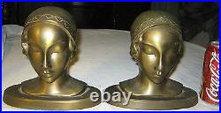 ANTIQUE FRANKART ART DECO LADY BUST HEAD w HAT STATUE SCULPTURE BOOK BOOKENDS NY