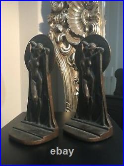 ANTIQUE Female NUDE LADY ART DECO STATUE SCULPTURE Bronze BOOKENDS law justice