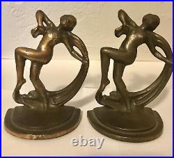 ART DECO 1920's Nude Dancers with Sash Bookends Marked 200 1, Cast Iron