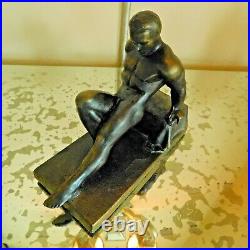 ATQ. 1920s PAIR FRENCH NUDE MALE BRONZE BOOKENDS / LE VERRIER FRENCH STYLE