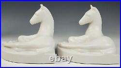 Abingdon Pottery Pair White Reclining Colt Horse Bookends Vintage Art Deco Rare
