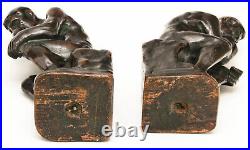 After Auguste Rodin Bronze Clad'The Thinker' Bookends Signed'P. Beneduce