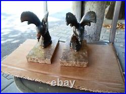 Amazing Pair Art Deco Marble/Bronzed Spelter Bookends with exotic birds-1930's