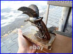 Amazing Pair Art Deco Marble/Bronzed Spelter Bookends with exotic birds-1930's