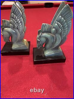 American Art Deco Patinated Copper Pegasus Bookends