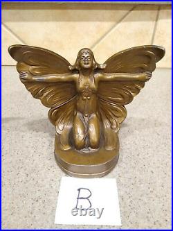 Antique 1920s Art Deco Nouveau Butterfly Girl Flapper Girl Metal Bookends