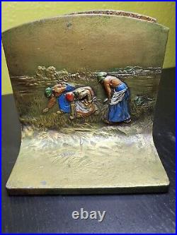 Antique 1920s Kroheim & Oldenbusch The Gleaners Heavy Polychrome Spelter Bookend