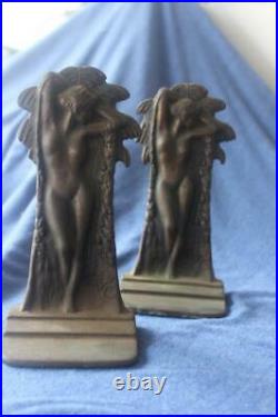 Antique 1925 Verona Bronzed Nude Bookends, Pin Up, Art Deco