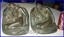 Antique 1928 F. Johnson Art Deco Nude Lady Bronze Clad Art Statue 10 Lb Bookends