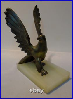 Antique 1930's Art Deco Frankart Eagle Bird Bookends Doorstop Metal & Onyx Pair