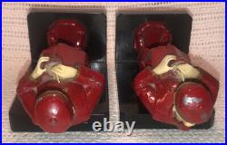 Antique 1933 1930s Chinese Man Eating Bookends JB Hirsch Red Spelter & Ivorine
