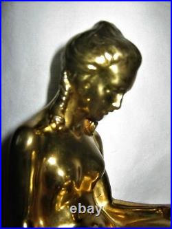 Antique 1937 Ronson USA Art Metal Works Lady Bust Art Statue Sculpture Bookends