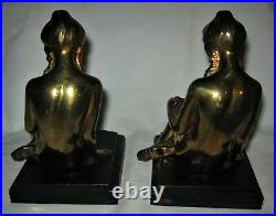 Antique 1937 Ronson USA Art Metal Works Lady Bust Art Statue Sculpture Bookends