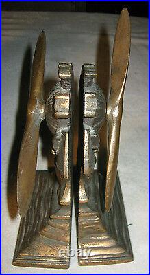Antique 5 1/2 Lbs Solid Cast Iron Airplane Engine Propeller Pilot Art Bookends