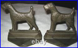 Antique Airedale Terrier Dog Bookends Cast Iron Art Deco Sculpture Book Ends