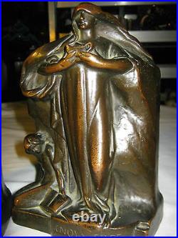 Antique Armor Bronze Clad School Nude Lady Bust Art Statue Sculpture Bookends