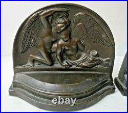 Antique Art Deco Angel & Fairy or Greek Mythology Bronze Finish Bookends # 511