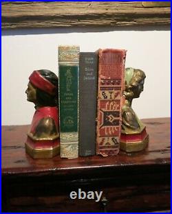 Antique Art Deco Armor Bronze Co. Painted Bookends of Dante and Beatrice